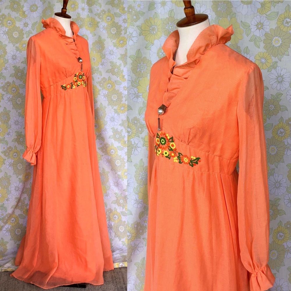 SOLD Vintage🌼70s Tangerine Dream Prairie Dress - Picture 3 of 7